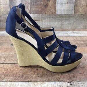 Nicole Fahri Black Strappy High Heel Canvas Wedge Sandals Womens 39‎
